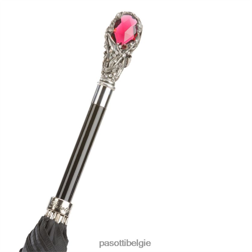 paraplu | 478 6768-1 w68 - zwarte paraplu met luxe rode edelsteenhandgreep PASOTTI VFHH4H6