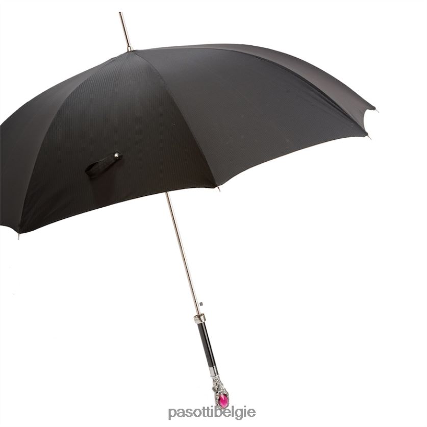 paraplu | 478 6768-1 w68 - zwarte paraplu met luxe rode edelsteenhandgreep PASOTTI VFHH4H6