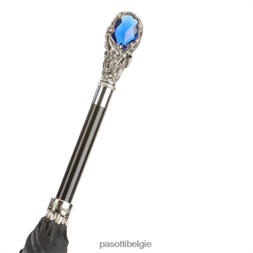 paraplu | 478 6768-1 w68blu - zwarte paraplu met luxe blauwe edelsteenhandgreep PASOTTI VFHH4H50