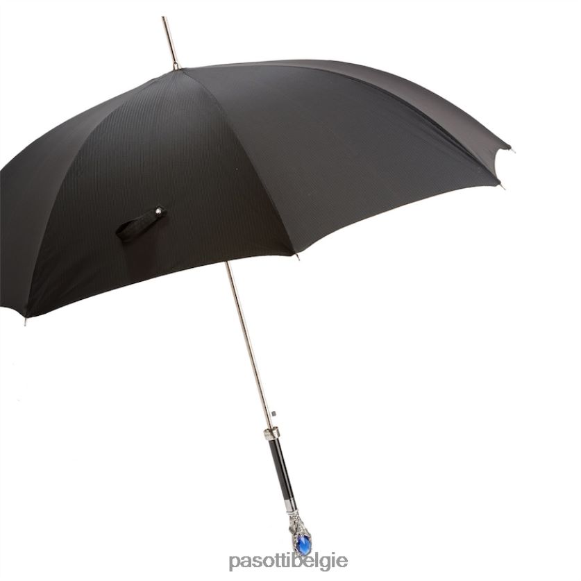 paraplu | 478 6768-1 w68blu - zwarte paraplu met luxe blauwe edelsteenhandgreep PASOTTI VFHH4H50