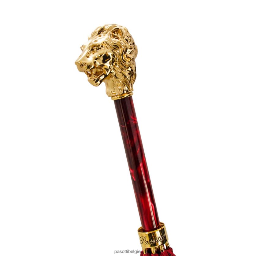 paraplu | 479fa oxf-4 w37pr - rode paraplu met gouden leeuwenhandvat, met koffer en ring PASOTTI VFHH4H3