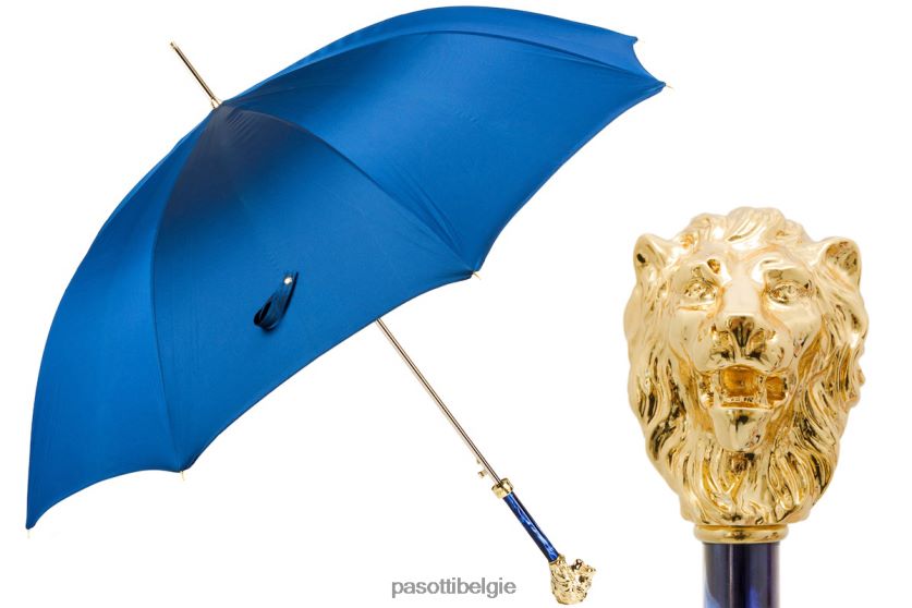 paraplu | 479fa oxf-8 w37pb - blauwe paraplu met gouden leeuwenhandvat PASOTTI VFHH4H23