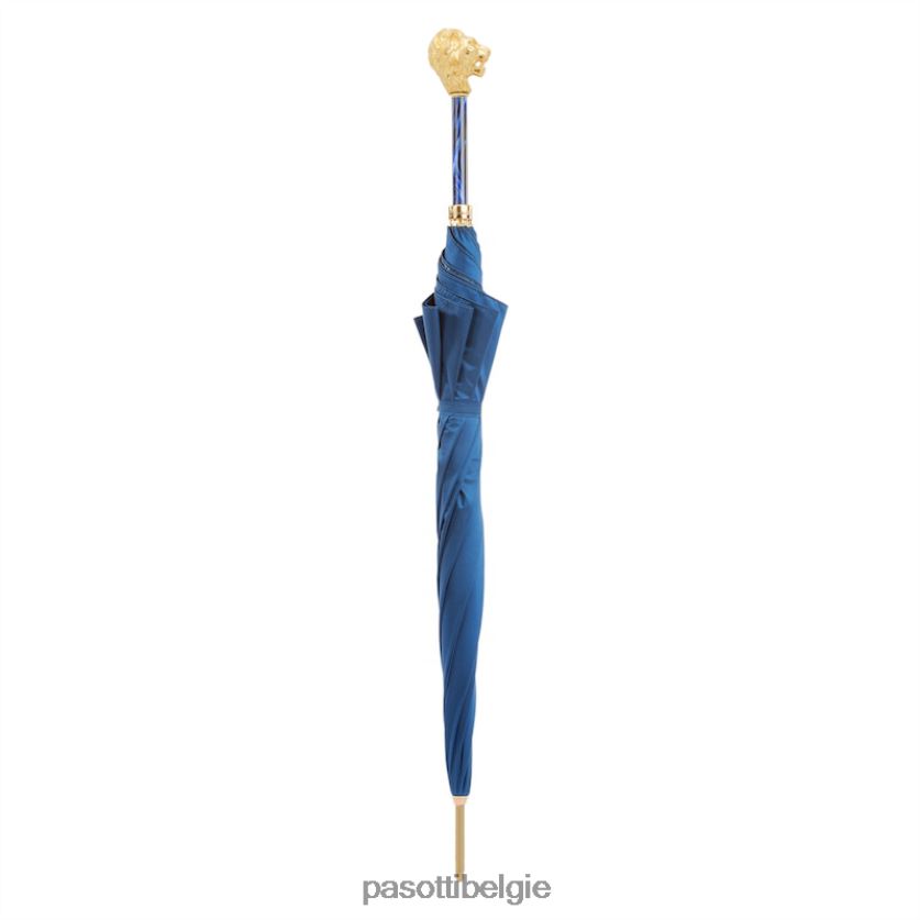 paraplu | 479fa oxf-8 w37pb - blauwe paraplu met gouden leeuwenhandvat PASOTTI VFHH4H23