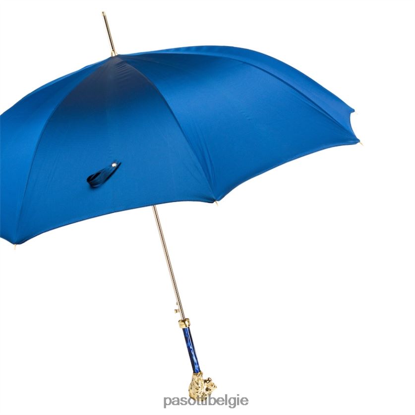 paraplu | 479fa oxf-8 w37pb - blauwe paraplu met gouden leeuwenhandvat PASOTTI VFHH4H23