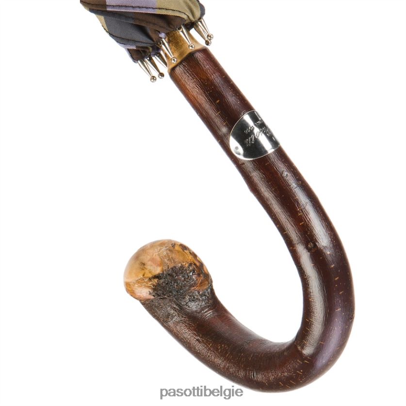 paraplu | 142 6496-12 cbr - Kastanjebruin gestreepte paraplu met knopuiteinde PASOTTI VFHH4H102