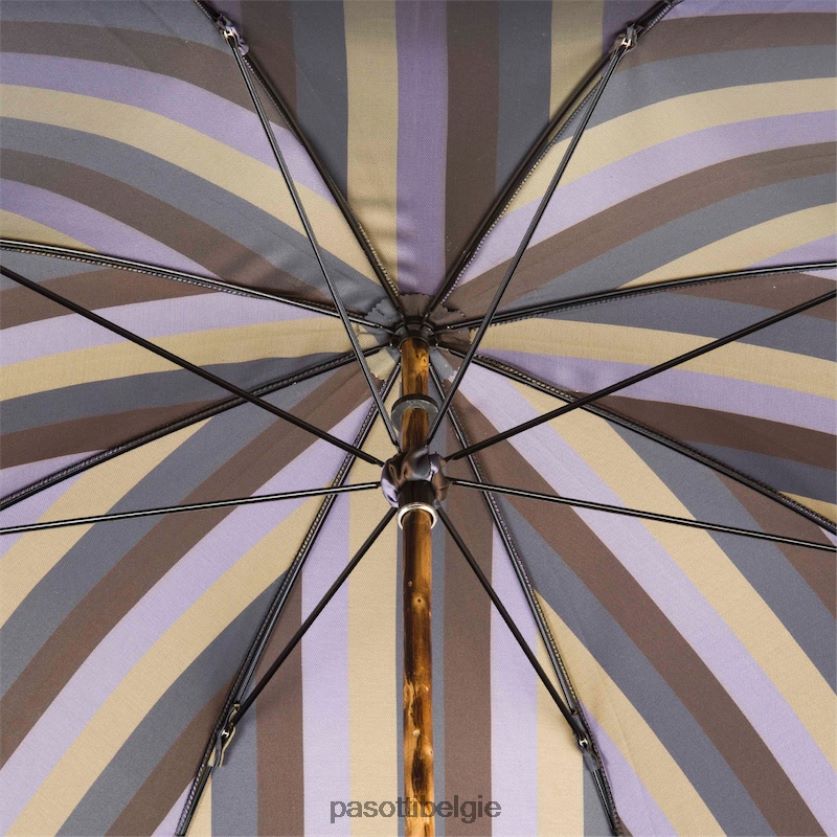 paraplu | 142 6496-12 cbr - Kastanjebruin gestreepte paraplu met knopuiteinde PASOTTI VFHH4H102