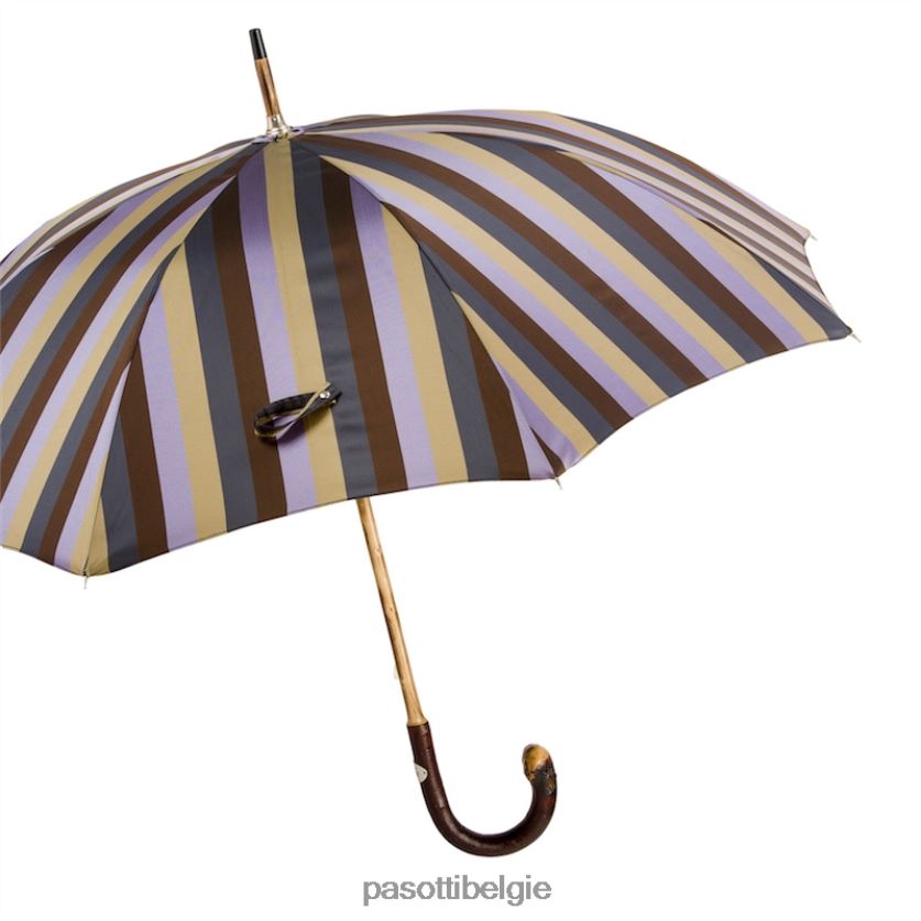 paraplu | 142 6496-12 cbr - Kastanjebruin gestreepte paraplu met knopuiteinde PASOTTI VFHH4H102