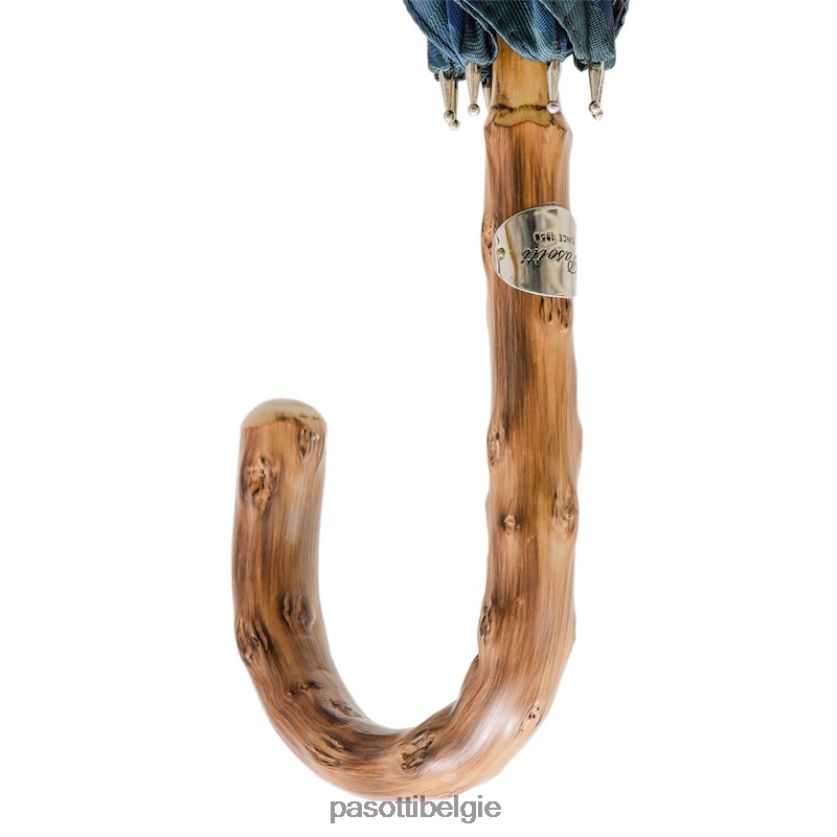 paraplu | 142 celtic-8 k - blauw geruite paraplu met houten handvat PASOTTI VFHH4H114