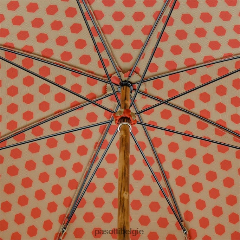 paraplu | 142 esag-9 cr - paraplu van stof met zeshoekprint, kastanjebruin handvat PASOTTI VFHH4H151