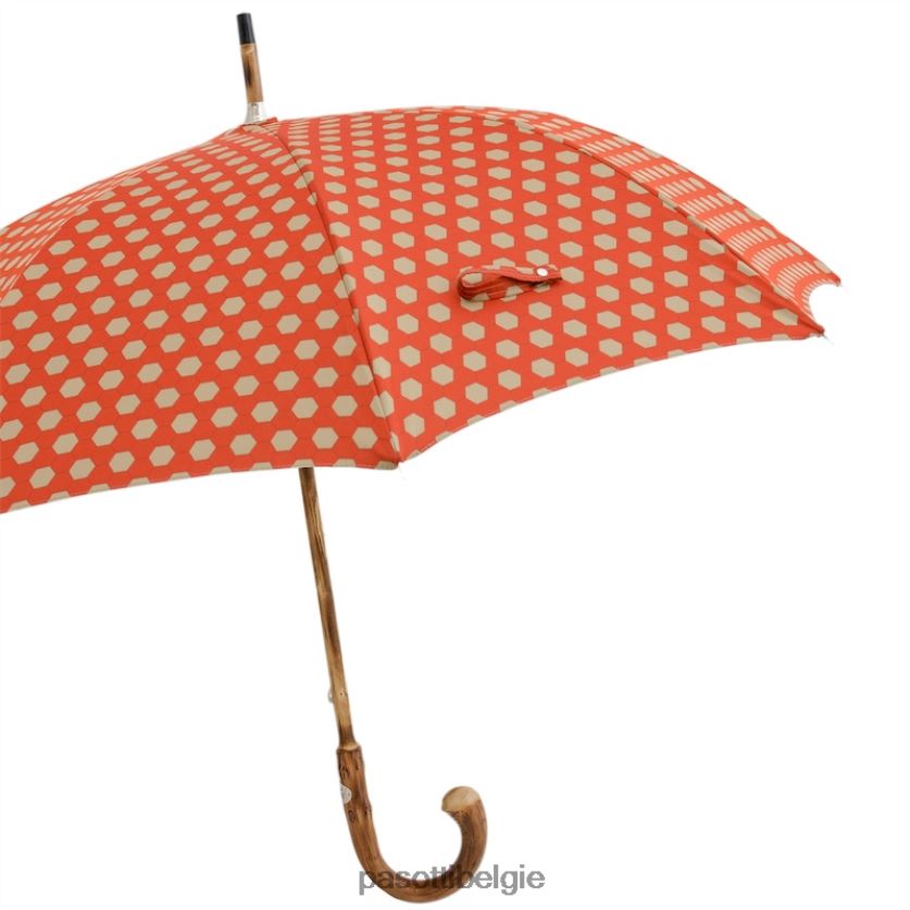 paraplu | 142 esag-9 cr - paraplu van stof met zeshoekprint, kastanjebruin handvat PASOTTI VFHH4H151