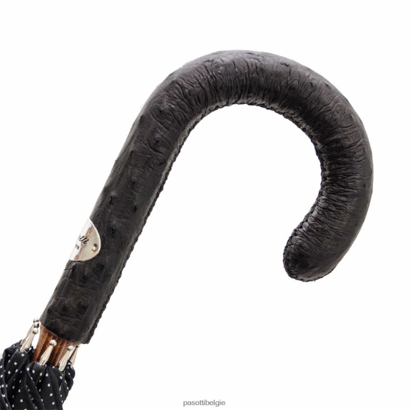 paraplu | 142 pto cn1 s - paraplu punto bianco, handvat van struisvogelleer PASOTTI VFHH4H108