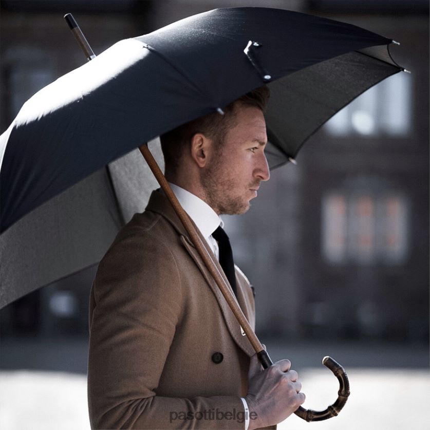 paraplu | 476f oxf-18 b - Oxford zwarte paraplu met bamboe handvat PASOTTI VFHH4H101