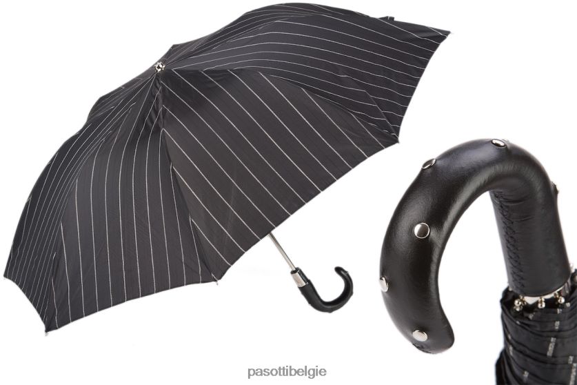 paraplu | 64 1094-1 h34 - opvouwbare paraplu met leren handvat met studs PASOTTI VFHH4H174
