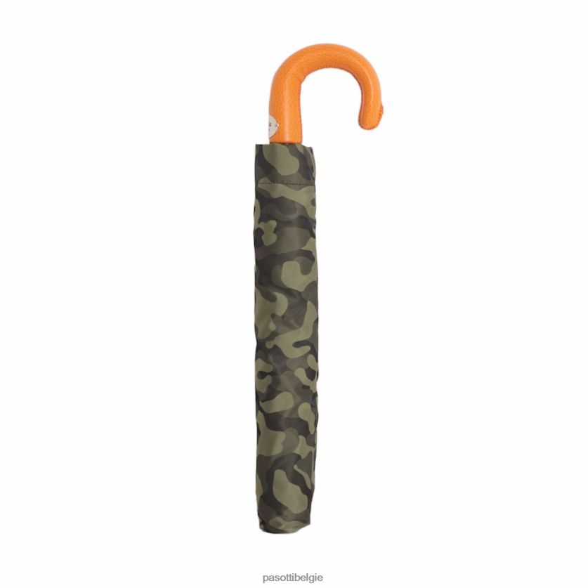 paraplu | 64 11780-254 p - camouflageopvouwbare paraplu met oranje leren handvat PASOTTI VFHH4H183