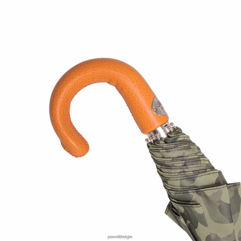 paraplu | 64 11780-254 p - camouflageopvouwbare paraplu met oranje leren handvat PASOTTI VFHH4H183