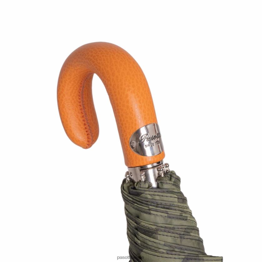 paraplu | 64 11780-254 p - camouflageopvouwbare paraplu met oranje leren handvat PASOTTI VFHH4H183