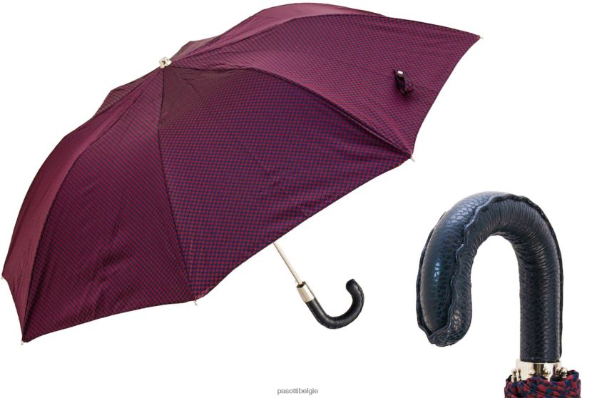 paraplu | 64 52682-2 n36 - rode en marineblauwe pied de poule opvouwbare paraplu PASOTTI VFHH4H164