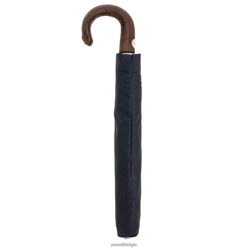 paraplu | 64 52682-3 s - bruin en marineblauwe opvouwbare paraplu met struisvogelleer PASOTTI VFHH4H188