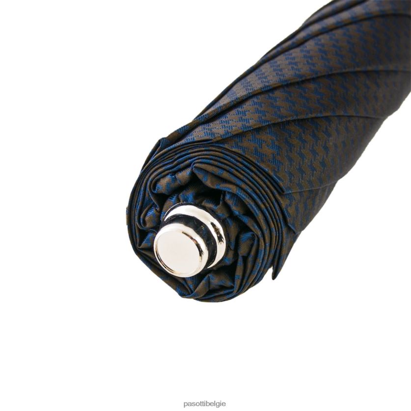 paraplu | 64 52682-3 s - bruin en marineblauwe opvouwbare paraplu met struisvogelleer PASOTTI VFHH4H188