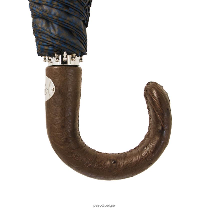 paraplu | 64 52682-3 s - bruin en marineblauwe opvouwbare paraplu met struisvogelleer PASOTTI VFHH4H188
