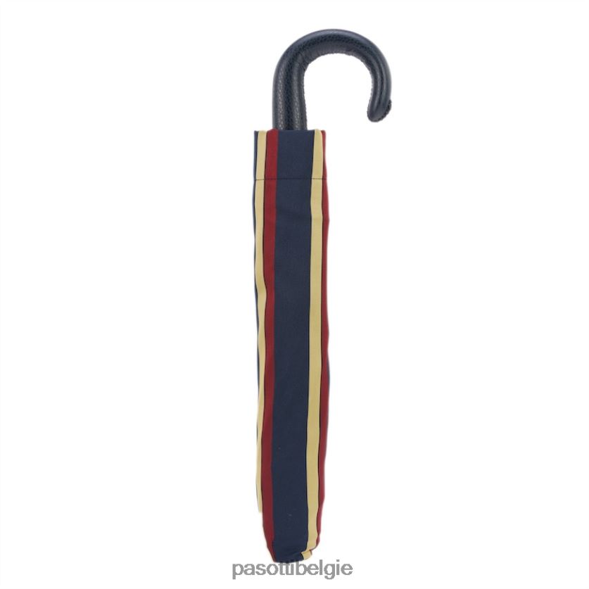 paraplu | 64 alfred-1 p - gestreepte opvouwbare paraplu, leren handvat PASOTTI VFHH4H184