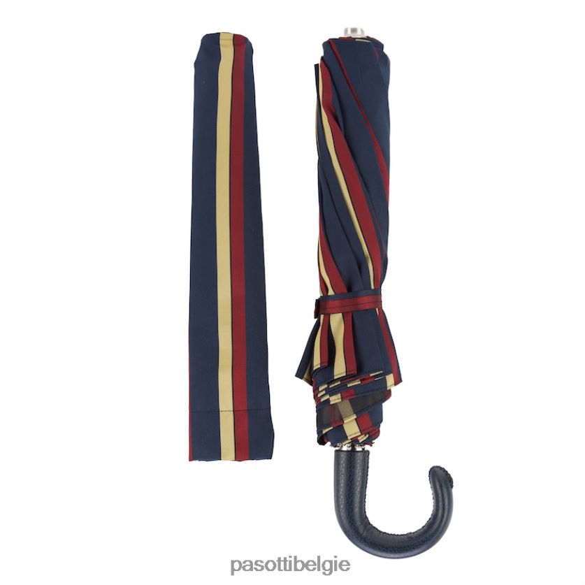 paraplu | 64 alfred-1 p - gestreepte opvouwbare paraplu, leren handvat PASOTTI VFHH4H184