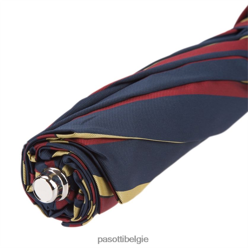 paraplu | 64 alfred-1 p - gestreepte opvouwbare paraplu, leren handvat PASOTTI VFHH4H184