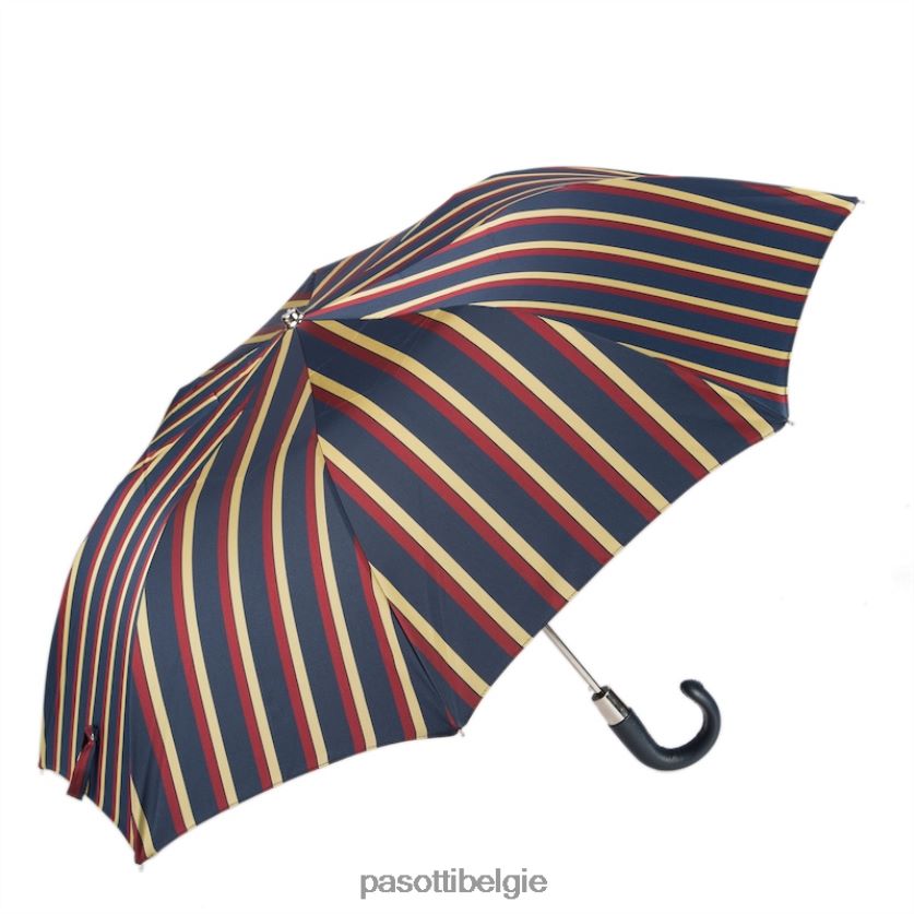 paraplu | 64 alfred-1 p - gestreepte opvouwbare paraplu, leren handvat PASOTTI VFHH4H184