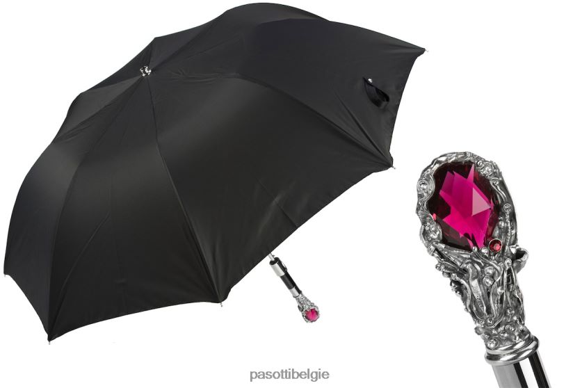 paraplu | 64 oxf-18 w68 - robijnrode luxe paraplu, handvat van rode edelsteen PASOTTI VFHH4H180