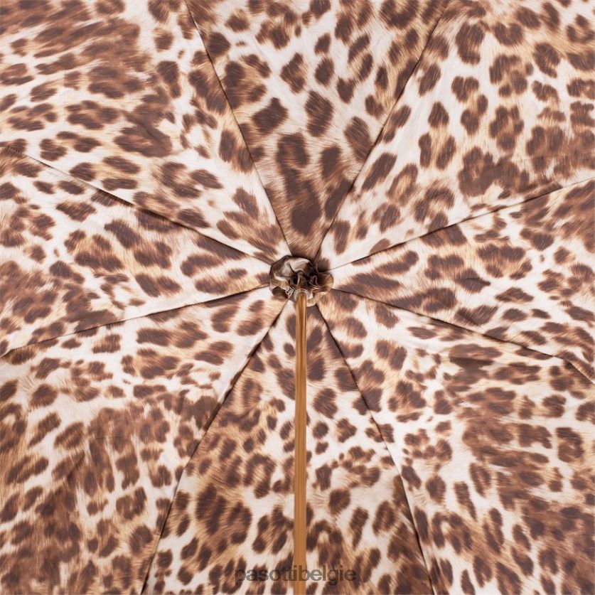 paraplu | 189 52417-11 a35 - Paraplu met luipaardprint en leren handvat met ruches PASOTTI VFHH4H430