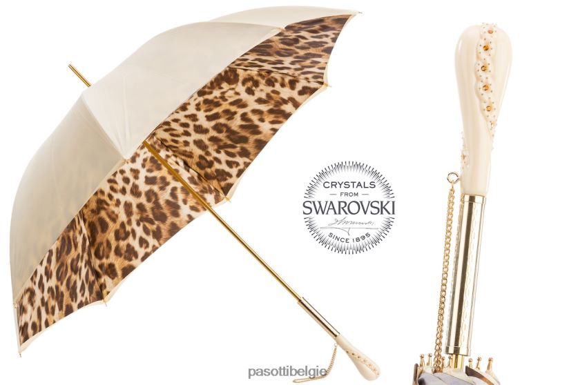 paraplu | 189 52417-11 z5 - crèmewitte paraplu met luipaardprint, dubbeldoek PASOTTI VFHH4H424