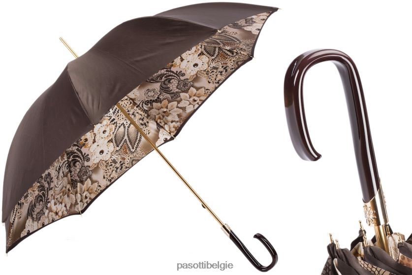 paraplu | 189 58303-16 f38 - bruin gebloemde paraplu, dubbeldoek PASOTTI VFHH4H379