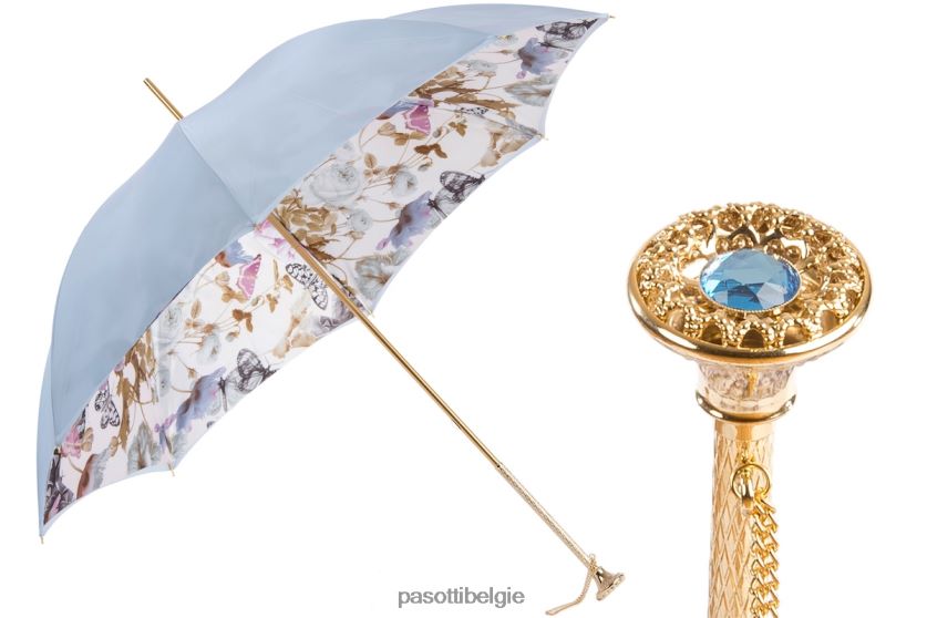 paraplu | 189 58979-4 p16 - lichtblauwe natuurparaplu met vlinders PASOTTI VFHH4H354