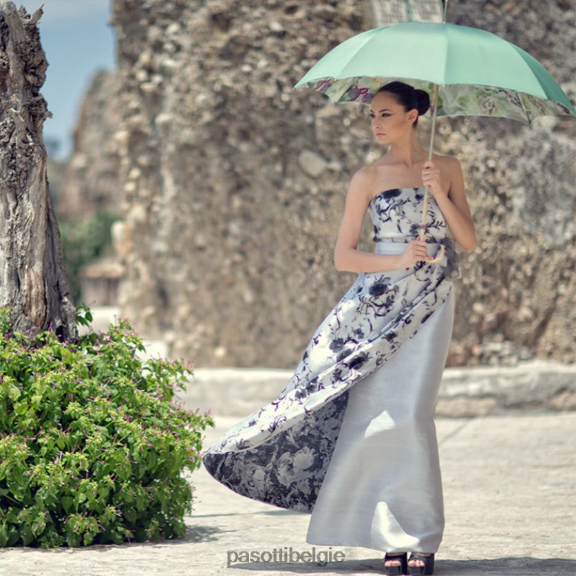 paraplu | 189 5d934-1 p5 - groene en roze rozenparaplu, dubbeldoek PASOTTI VFHH4H389