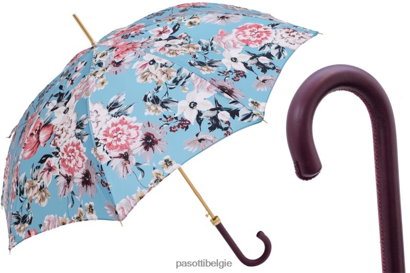 paraplu | 20 9a436-6 p - gebloemde paraplu met bordeaux lederen handvat PASOTTI VFHH4H330