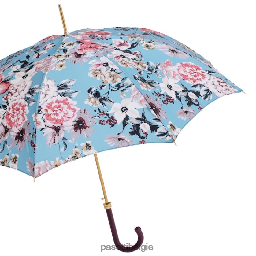 paraplu | 20 9a436-6 p - gebloemde paraplu met bordeaux lederen handvat PASOTTI VFHH4H330