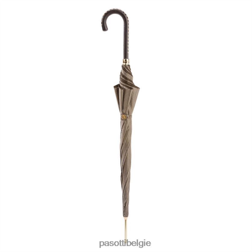 paraplu | 16 1408-19 h19 - pied de poule paraplu met leren handvat met studs PASOTTI VFHH4H473