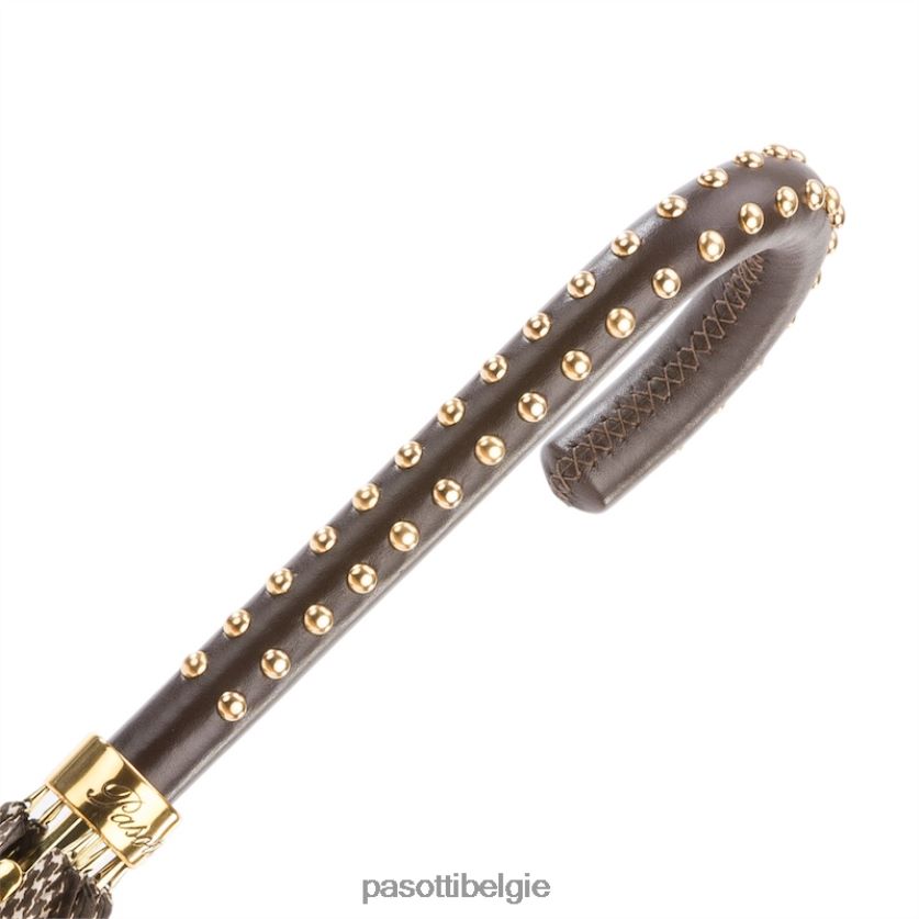 paraplu | 16 1408-19 h19 - pied de poule paraplu met leren handvat met studs PASOTTI VFHH4H473