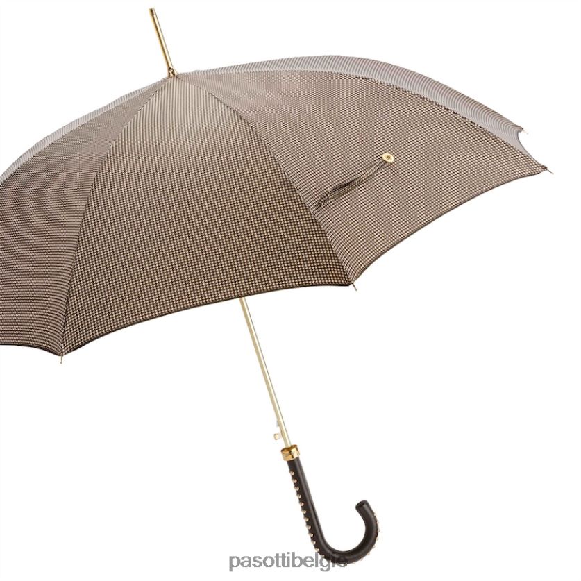 paraplu | 16 1408-19 h19 - pied de poule paraplu met leren handvat met studs PASOTTI VFHH4H473