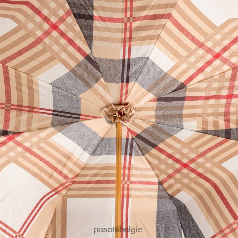 paraplu | 189 52864-111 p - zwarte paraplu met Schotse ruit en leren handvat, dubbeldoek PASOTTI VFHH4H461