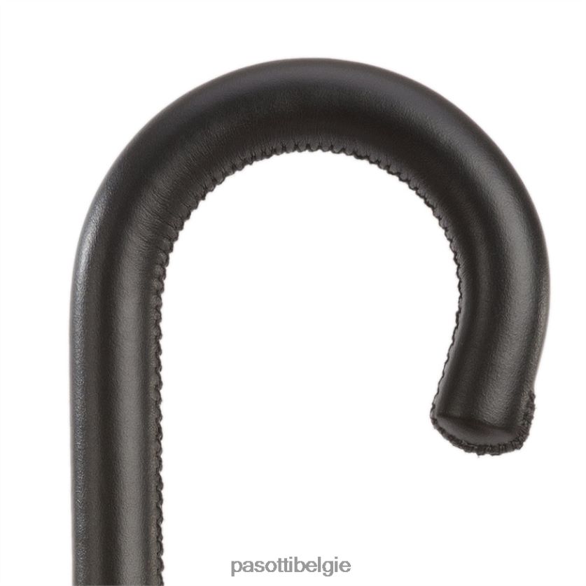 paraplu | 189 52864-111 p - zwarte paraplu met Schotse ruit en leren handvat, dubbeldoek PASOTTI VFHH4H461