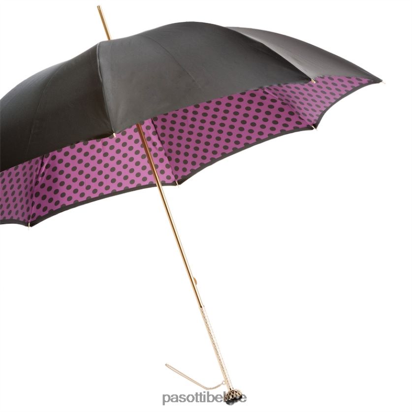 paraplu | 189 55874-160 t9 - zwarte paraplu met paarse stippen binnenkant, dubbele stof PASOTTI VFHH4H466