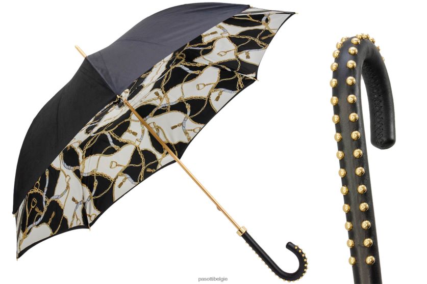 paraplu | 189 5g313-39 h19 - zwarte paraplu met hoofdstelprint, dubbeldoek PASOTTI VFHH4H449