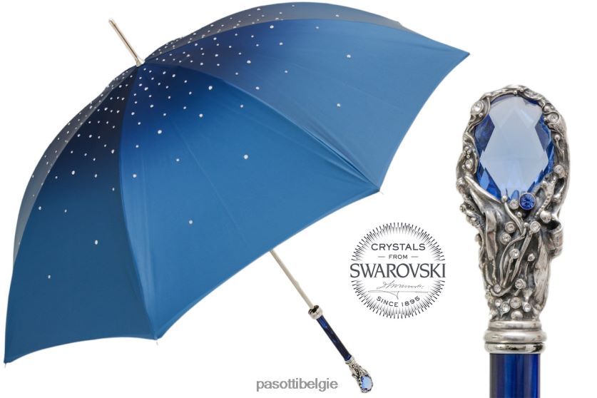 paraplu | 185n 21284-17 w68pb - blauwe swarovski paraplu, dubbeldoek PASOTTI VFHH4H527