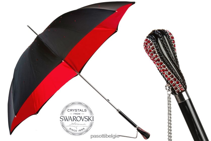 paraplu | 185n plat-26 plat-34 s8 - zwarte swarovski paraplu met rood interieur, dubbeldoek PASOTTI VFHH4H547