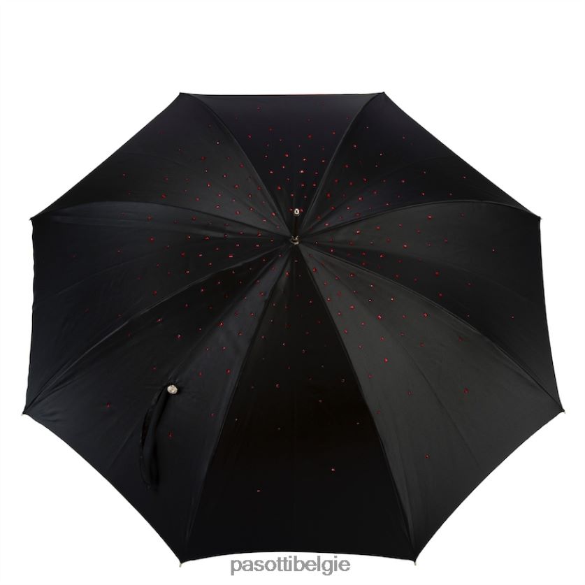 paraplu | 185n plat-26 plat-34 s8 - zwarte swarovski paraplu met rood interieur, dubbeldoek PASOTTI VFHH4H547