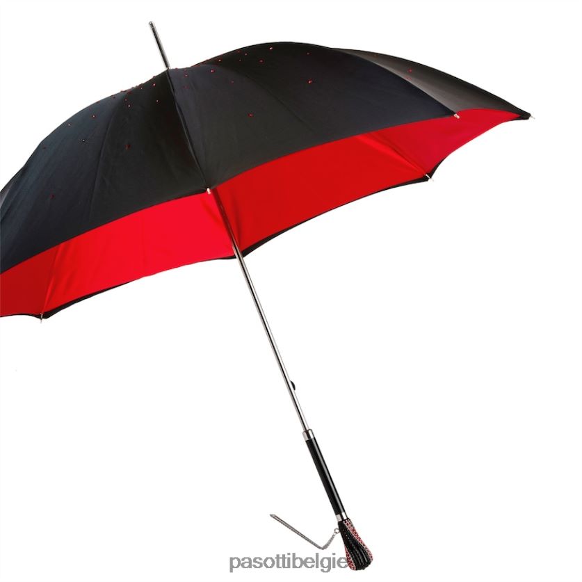 paraplu | 185n plat-26 plat-34 s8 - zwarte swarovski paraplu met rood interieur, dubbeldoek PASOTTI VFHH4H547