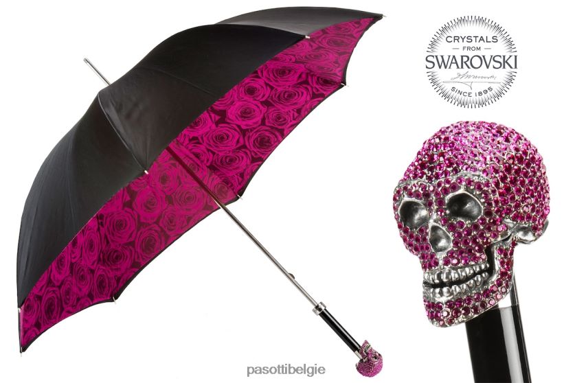 paraplu | 189n 50884-2 w333fu - fuchsia rozen swarovski schedelparaplu PASOTTI VFHH4H551