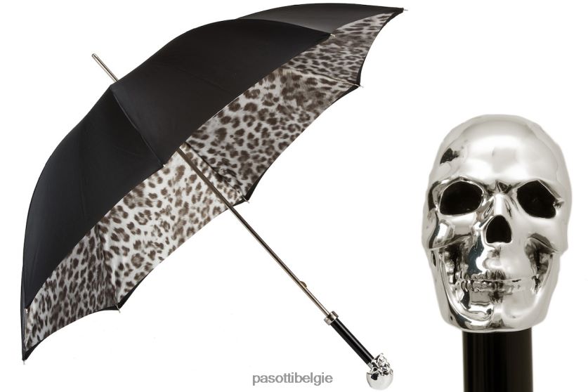 paraplu | 189n 52417-42 w33 - zwart-witte dierenparaplu met zilveren schedelhandvat, dubbele stof PASOTTI VFHH4H539