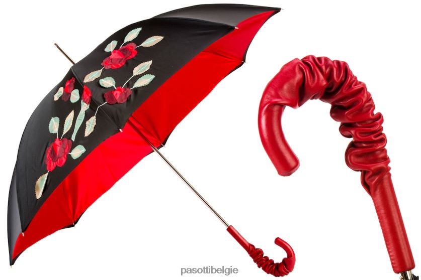 paraplu | 343n plat-26 plat-34 a35 - paraplu in spaans gevoel met rode rozenapplicaties, dubbeldoek PASOTTI VFHH4H537